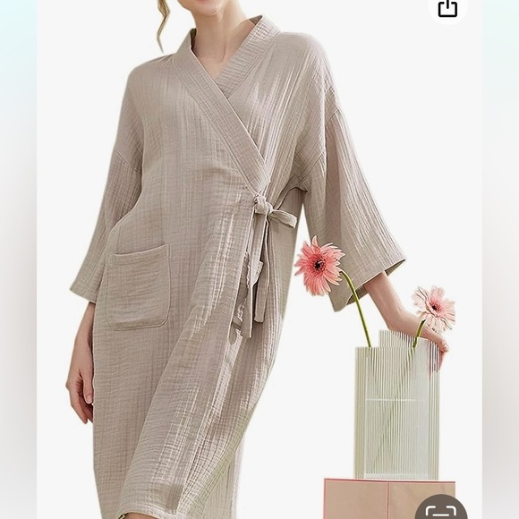 NWT BETUSLINE beige Crossover cotton blend woman’s robe size 2 XL - Picture 1 of 13